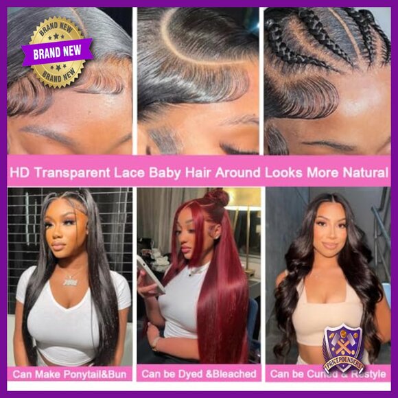 32 Inch Straight Lace Front Wig 200 Density HD Transparent Pre Plucked Glueless 32 Inch Body Wave Lace Front Wig Human Hair 200 Density  main image 4